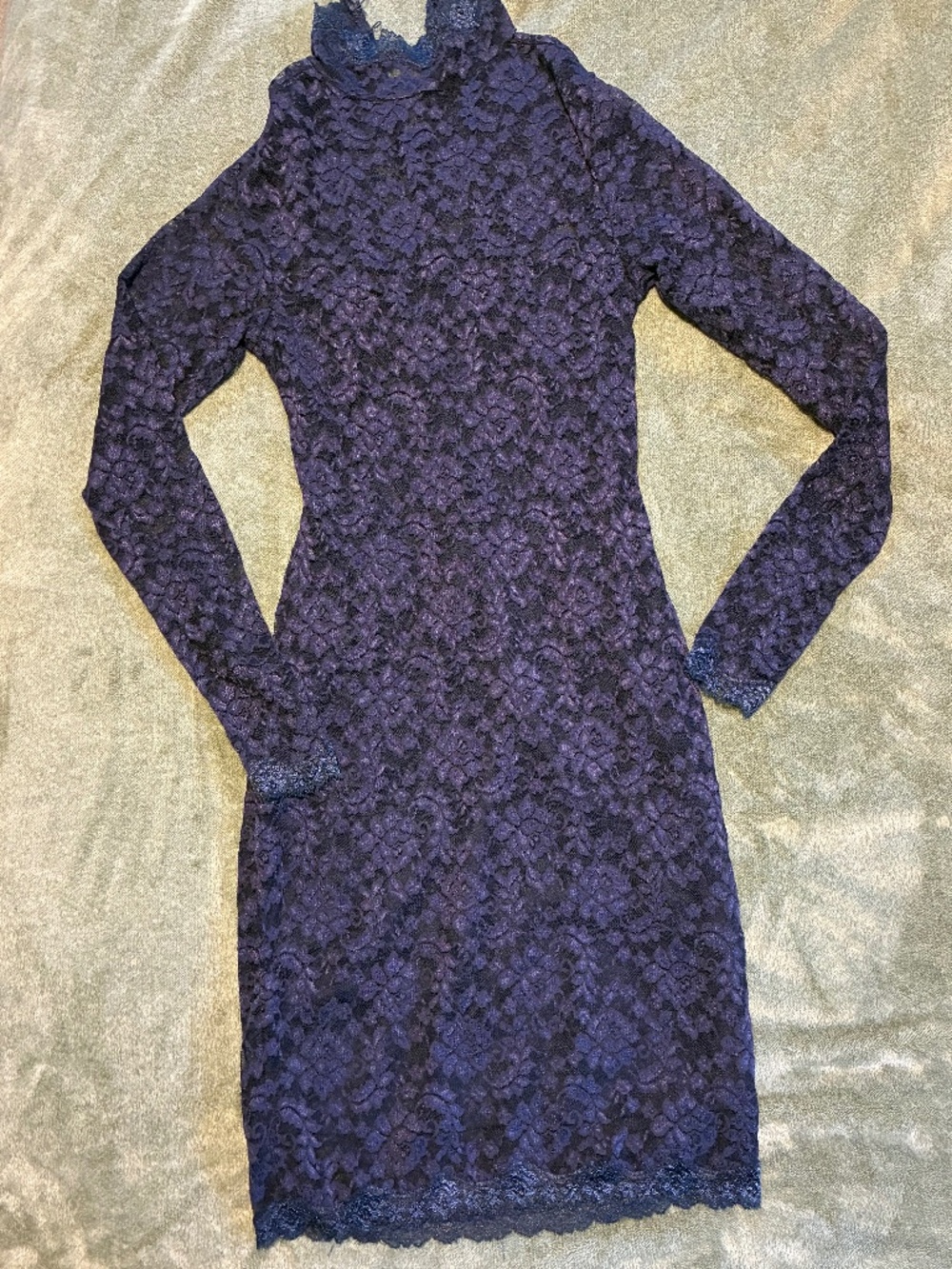 MODA International Purple Lace Bodycon Dress XS Long Sleeve Sheer open Back